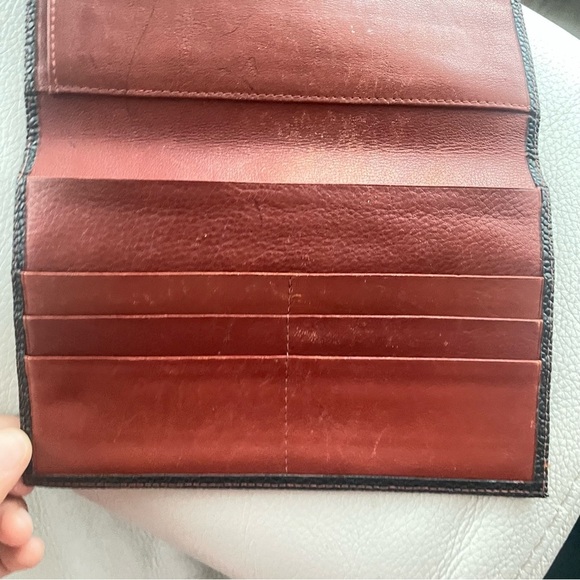 Oleg Cassini Black Cognac Pebbled Leather Trifold Wallet Women Men Fiocchi Italy - Picture 11 of 16